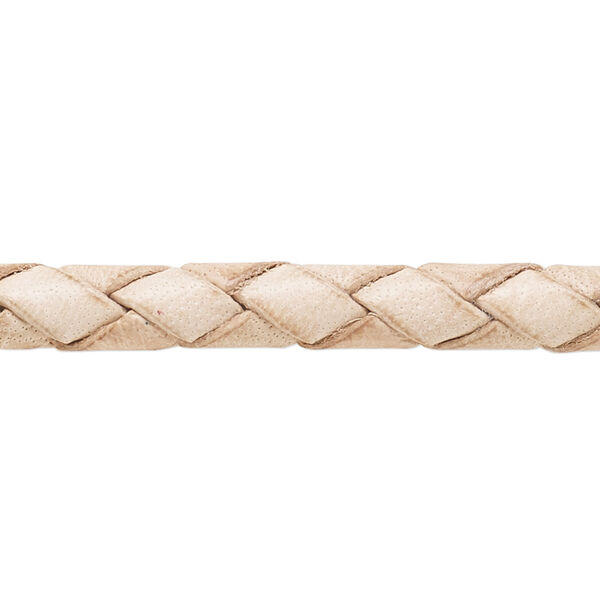 Bolo cord, leather, natural, 6-6.5mm braided round. Sold per 5-foot section. image number 0