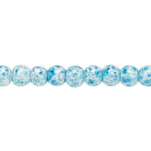 Bead, glass, opaque blue and white, 5-6mm round with random spotted pattern. Sold per 15-1/2" to 16" strand.