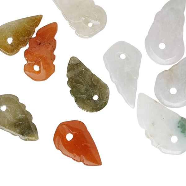 Drop, jadeite (natural / dyed), 15x9mm-20x13mm leaf, C grade, Mohs hardness 6-1/2 to 7. Sold per pkg of 10. image number 0