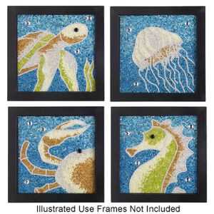 Sabrina Frey Bead Mosaic™ Starter Kit 1pkg4 glass / medium-density fiberboard / glue,  6x6 inch / "Sea Life" design, multicolored