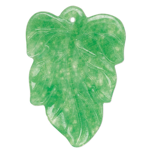 Focal, green quartz (dyed), 44x31mm single-sided leaf, C grade, Mohs hardness 6-1/2 to 7. Sold individually. image number 0