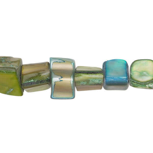 Mother-of-pearl shell 1pkg1, triangle tube bead 14 inch green / blue 6x6mm-12x9mm image number 0