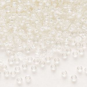 Seed bead, Preciosa Ornela Czech glass, pkg/50g, #11 rocaille, translucent color-lined luster pastel ivory, (382PI).