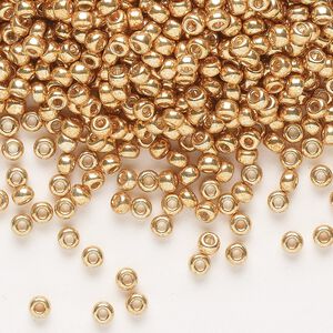 Seed bead, Miyuki, glass, pkg/250g, #8 rocaille, opaque galvanized yellow gold, (RR-1053).