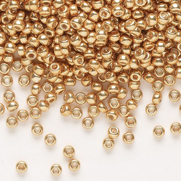 Seed bead, Miyuki, glass, pkg/250g, #8 rocaille, opaque galvanized yellow gold, (RR-1053). image number 0