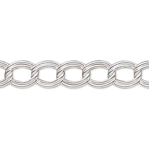 Chain 1pkg1 silver-plated curb, 8mm double, steel 50 foot unfinished