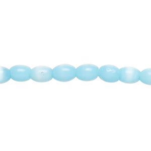 Bead, fiber optic glass, pkg/14 inch, opaque sky blue, 6x4mm center-drilled oval.
