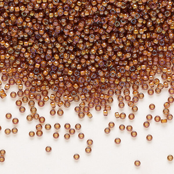 Seed bead, Miyuki, glass, pkg/35g, #15 rocaille, translucent white-lined luster dark topaz, (RR-3761). image number 0