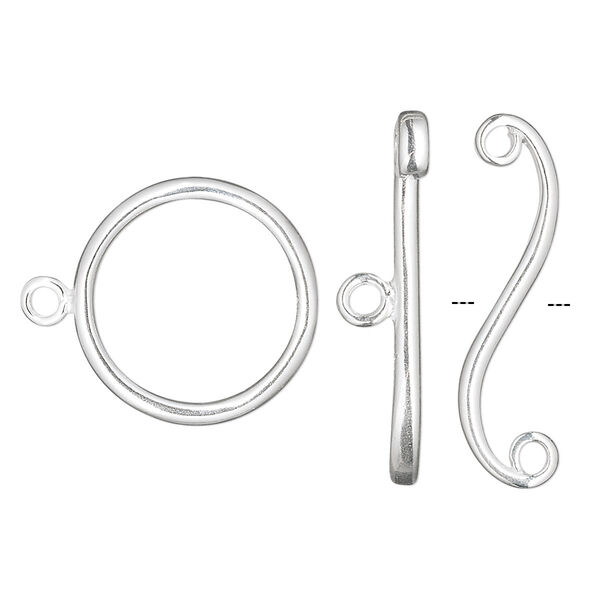 Clasp, toggle, sterling silver, 18mm round. Sold individually. image number 0