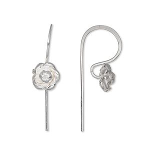 Ear wire fishhook 1pkg2 Hill Tribes silver-plated, 21mm / flower / open loop, 20 gauge brass 1 pair
