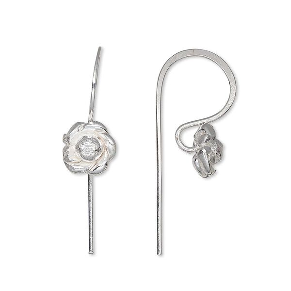 Ear wire fishhook 1pkg2 Hill Tribes silver-plated, 21mm / flower / open loop, 20 gauge brass 1 pair image number 0