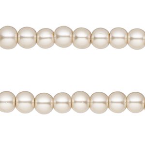 Bead, glass pearl, beige, 5-6mm round. Sold per pkg of (2) 15-inch strands, approximately 140 beads.