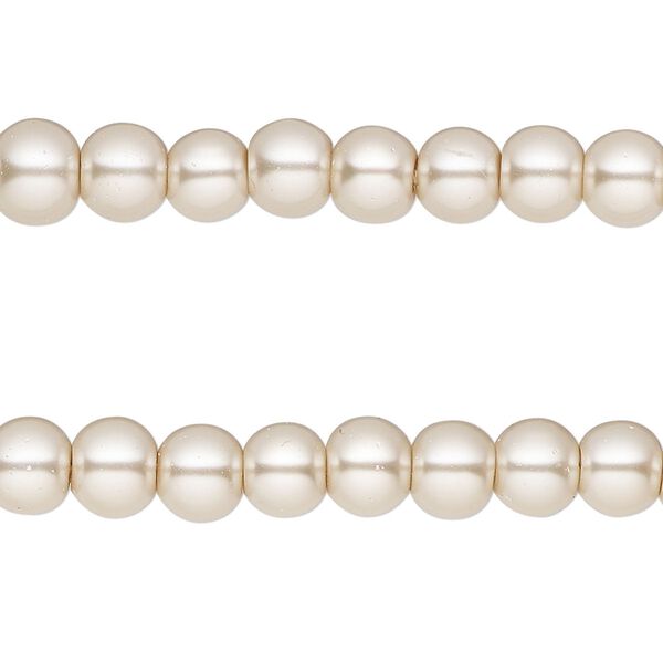 Bead, glass pearl, beige, 5-6mm round. Sold per pkg of (2) 15-inch strands, approximately 140 beads. image number 0