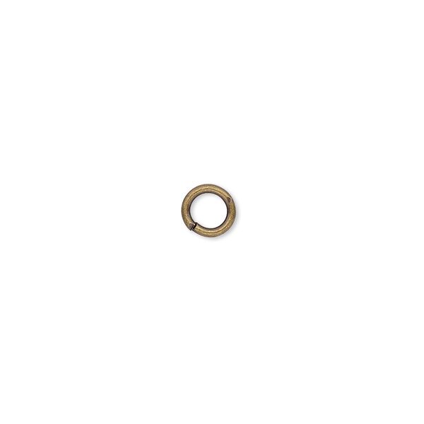 Jump ring, antique gold-plated brass, 5.5mm round, 3.5mm inside diameter, 18 gauge. Sold per pkg of 100. image number 0