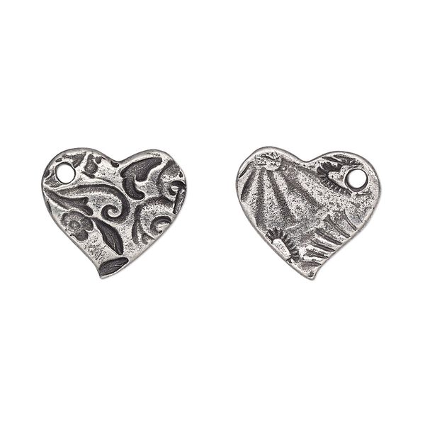 Charm, TierraCast®, "Vida Mas Dulce" collection, antiqued pewter (tin-based alloy), 15mm two-sided heart with amor design. Sold per pkg of 20. image number 0
