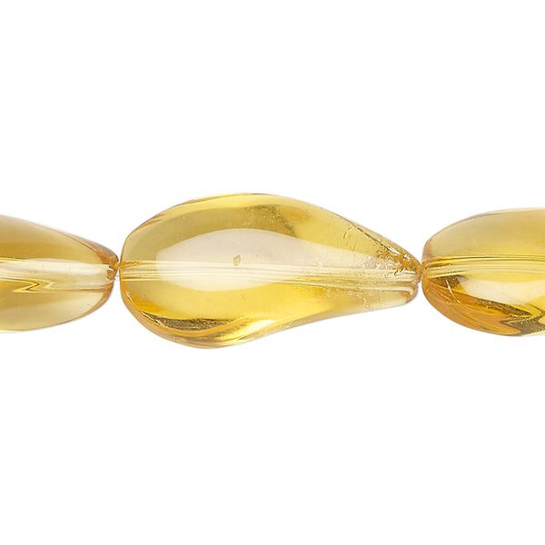 Bead, glass, transparent lemon, 23x12mm-24x13mm paisley. Sold per 14-inch strand, approximately 14 beads. image number 0