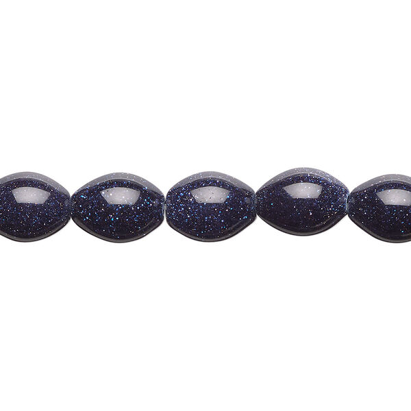 Bead, blue goldstone (glass) (man-made), 10x8mm oval. Sold per 15-1/2" to 16" strand. image number 0