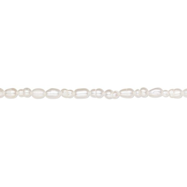 Pearl, White Lotus™, cultured freshwater pearl (bleached), white, 1.5-2mm rice, C grade, Mohs hardness 2-1/2 to 4. Sold per 15-1/2" to 16" strands. image number 0