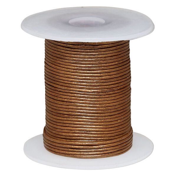 Cord, leather (coated), metallic copper, 0.5-0.8mm. Sold per 25-yard spool. image number 0