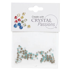 Flat back mix 1pkg120 Pacific opal and white opal, Crystal Passions&reg; rhinestone 1.7-2.7mm round SS5 / SS7 / SS9