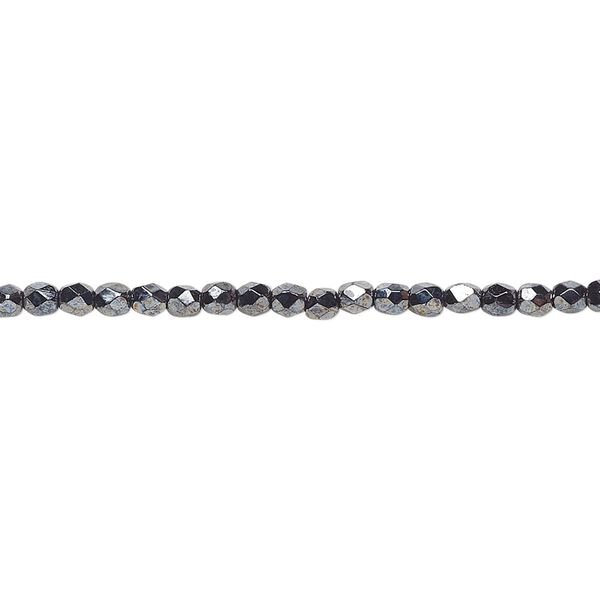 Bead, Czech fire-polished glass, opaque hematite, 2.4-2.6mm faceted round. Sold per 8-inch strand, approximately 80 beads. image number 0