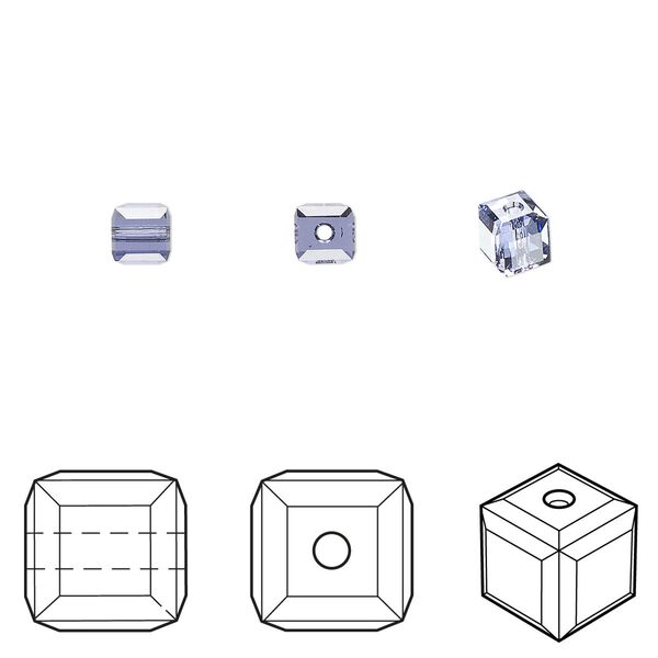 Bead 288pk tanzanite, Swarovski® 4mm cube 5601 image number 0