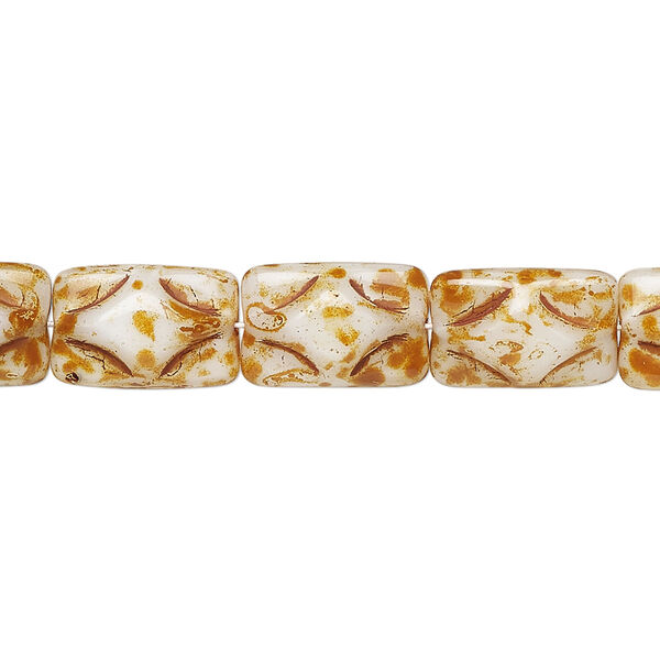 Bead, Czech pressed glass, opaque brown and white, 13x8mm puffed rectangle. Sold per 14-inch strand, approximately 30 beads. image number 0