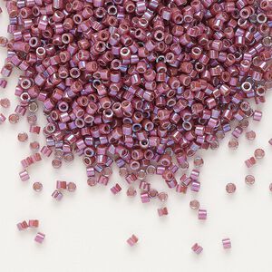 Seed bead, Delica®, glass, pkg/50g, #11 round, opaque metallic gold iris raspberry (DB-1015).