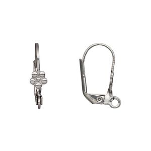 Ear wire leverback 1pkg4, 18mm / 5mm beaded flower / open loop, stainless steel 2 pair