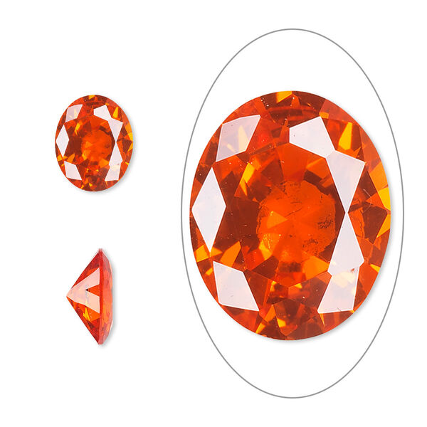Gem, cubic zirconia, orange, 10x8mm faceted oval, Mohs hardness 8-1/2. Sold individually. image number 0