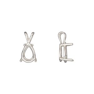 Pendant, Sure-Set™, sterling silver, 10x7mm 4-prong pear basket setting. Sold individually.
