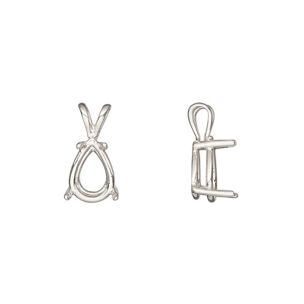 Pendant, Sure-Set™, sterling silver, 10x7mm 4-prong pear basket setting. Sold individually. image number 0