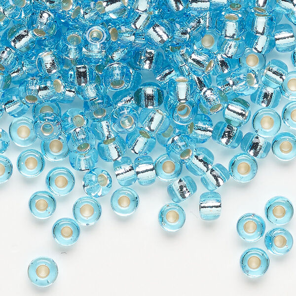 Seed bead, Miyuki, glass, pkg/25g, #6 rocaille, transparent silver-lined aqua blue, (RR-18). image number 0