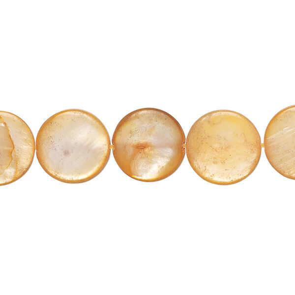 Mother-of-pearl shell 1pkg1, puffed flat round bead 15 inch tangerine 11-12mm image number 0