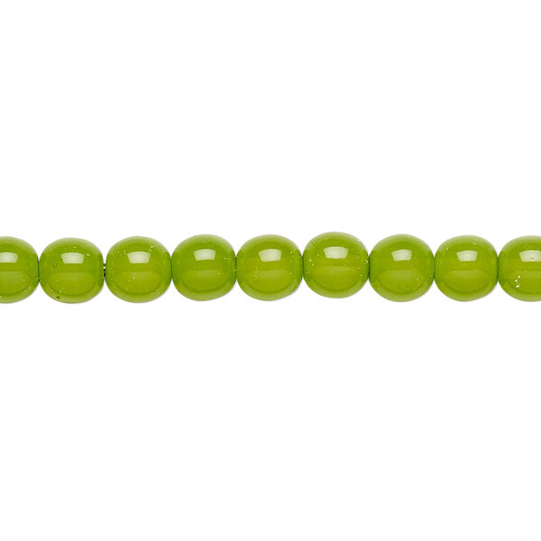 Bead, Czech dipped décor glass druk, lime green, 6mm round. Sold per 15-1/2" to 16" strand. image number 0