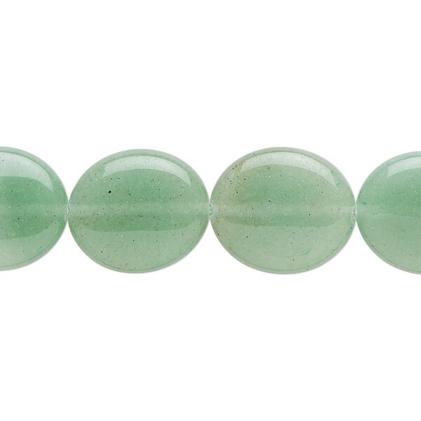 Green aventurine 1pkg1, flat oval bead natural 15.5-16 inch 16x14mm image number 0