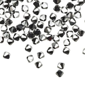 Bead 144pk jet hematite 2X, Preciosa Czech crystal 4mm bicone