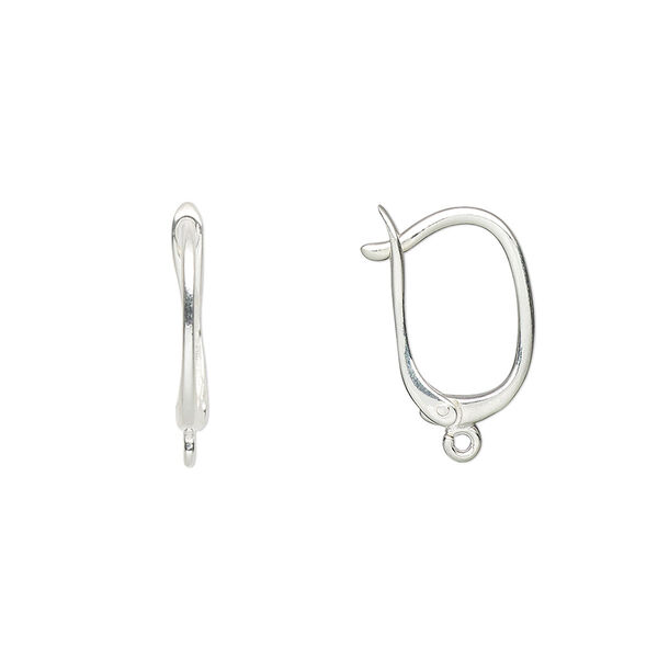 Ear wire, sterling silver, 16.5mm square leverback with shield and open loop. Sold per pair. image number 0