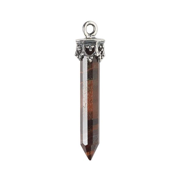 Drop, red tigereye (heated) and antiqued sterling silver, 20x4mm-26x6mm hand-cut 3D faceted point. Sold individually. image number 0
