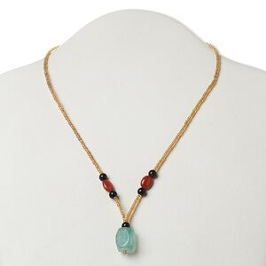 Red aventurine / glass / "pewter" (zinc-based alloy) 1pkg1, AB silver finish or antique gold finish nugget necklace natural 17 inch / lobster claw clasp medium