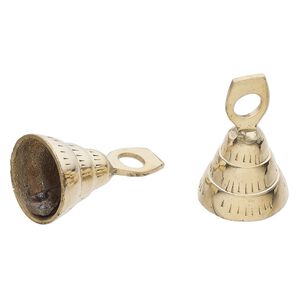 Bell, brass, 2-inch bell with 3-tiered line design and clapper. Sold per pkg of 2.