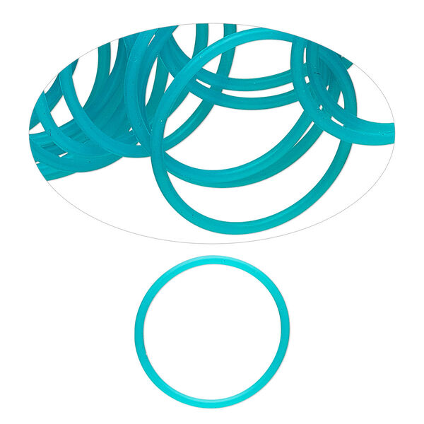Component, Oh! Ring™, silicone, turquoise blue, 25mm round. Sold per pkg of 50. image number 0