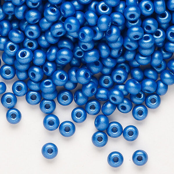 Seed bead, Preciosa Ornela Czech glass, pkg/50g, #6 rocaille, opaque PermaLux dyed blue chalkwhite, (22021). image number 0