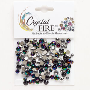 Flat back mix 1pkg144 jet and crystal vitrail medium, Crystal FIRE®, 3.00-4.80mm round SS12 / SS16 / SS20
