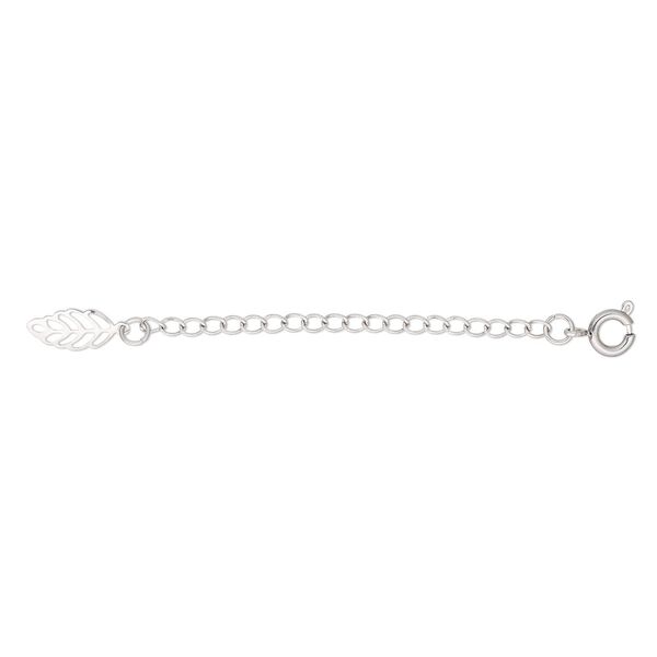 Extender chain, stainless steel, 2.4mm curb with 11x5.5.mm double-sided open leaf, 2 inches with springring clasp. Sold individually. image number 0