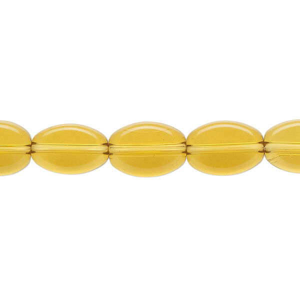 Bead, glass, translucent topaz yellow, 11x9mm flat oval. Sold per 8-inch strand, approximately 15 beads. image number 0