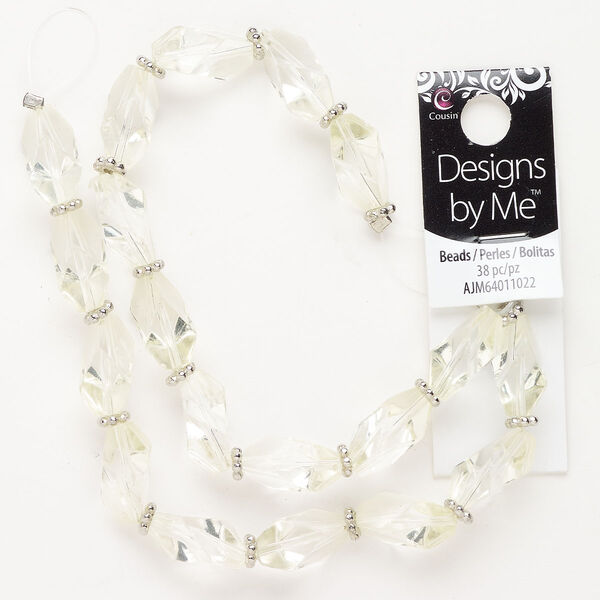 Bead 1pkg38 acrylic, 19x10mm / 6x2mm mixed shapes, assortment light green / clear / CCB silver finish image number 0