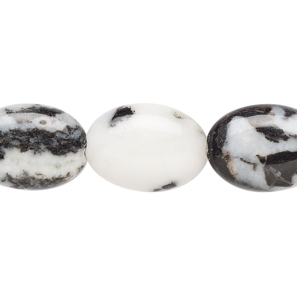 Bead, zebra "jasper" (onyx marble) (natural), 18x13mm flat oval, B grade, Mohs hardness 3. Sold per 15-1/2" to 16" strand. image number 0