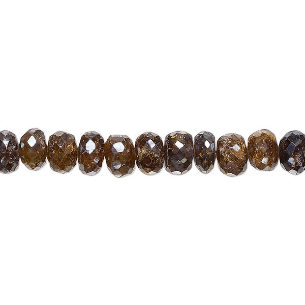 Bead, amber-green tourmaline (coated), metallic, 5x3mm-7x5mm hand-cut faceted rondelle with 0.4-1mm hole, C grade, Mohs hardness 7 to 7-1/2. Sold per 8-inch strand. image number 0