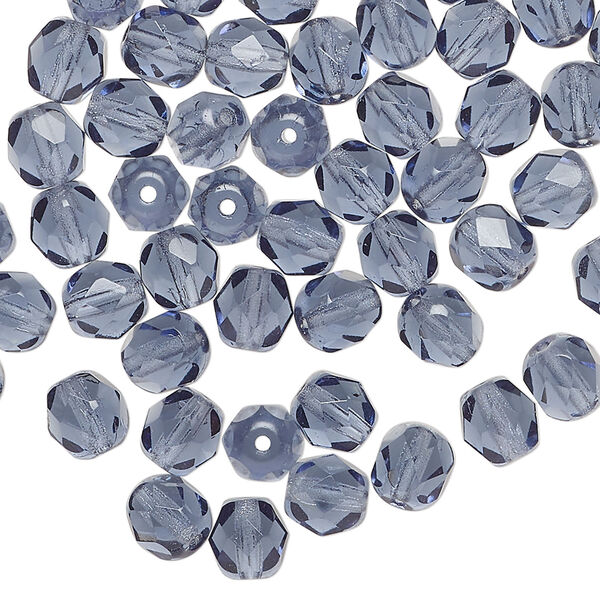 Bead, Czech fire-polished glass 1pkg1200, translucent Montana blue, 6mm faceted round. image number 0
